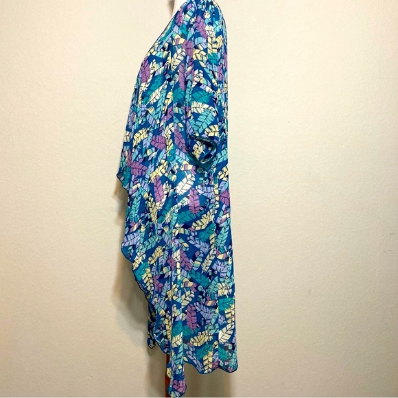 LULAROE Feather Print Long Open Duster Kimono Multi Color Size Medium - Picture 5 of 10